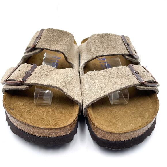 Birkenstock Arizona Sandals Taupe Leather Slides Sz 38 / 7 NARROW Women's - Picture 4 of 12